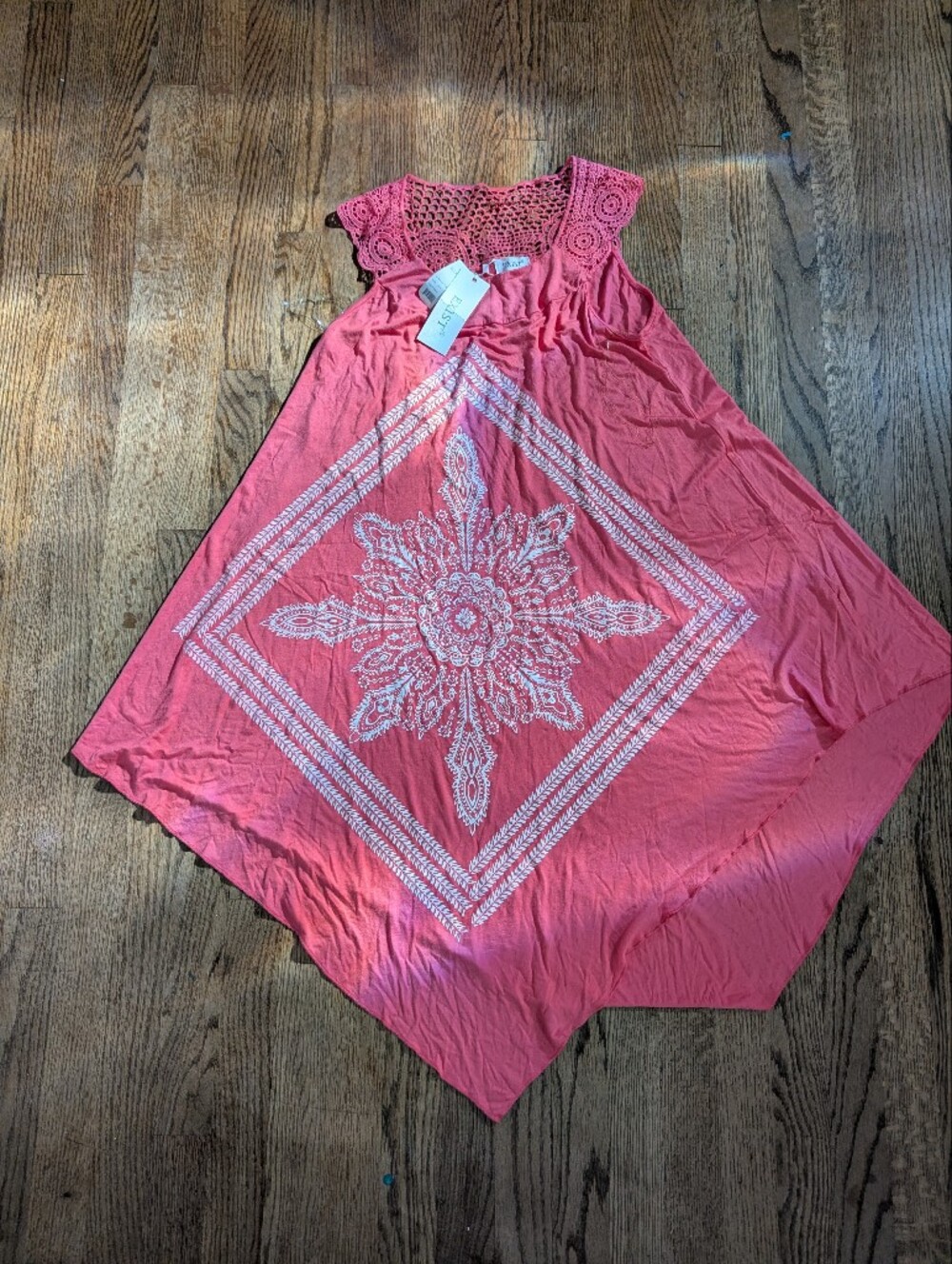 Exist Pink Sleeveless Boho Tunic with White Mandala Print
